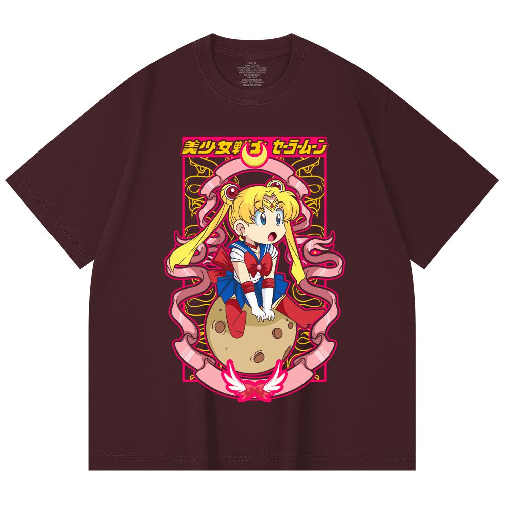 

230 Gsm 100% Cotton Sailor Moon V10 Usagi Print Unisex Heavy Cotton T Shirt 2XL вина червоного кольору
