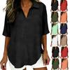 Women's Fashionable Loose Color V-Neck Casual Cotton And Linen Shirt T-Shirt Top