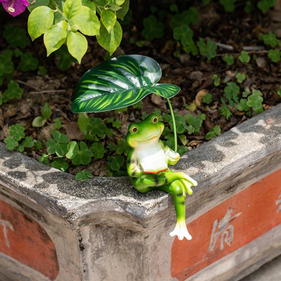 Hagefrosk Ornament Resin Sittende Frosk Figur Plantekasse Dekor Frosk Statue for Blomsterpotter Balkong Terrasse Hjem Innendørs Dekorasjon