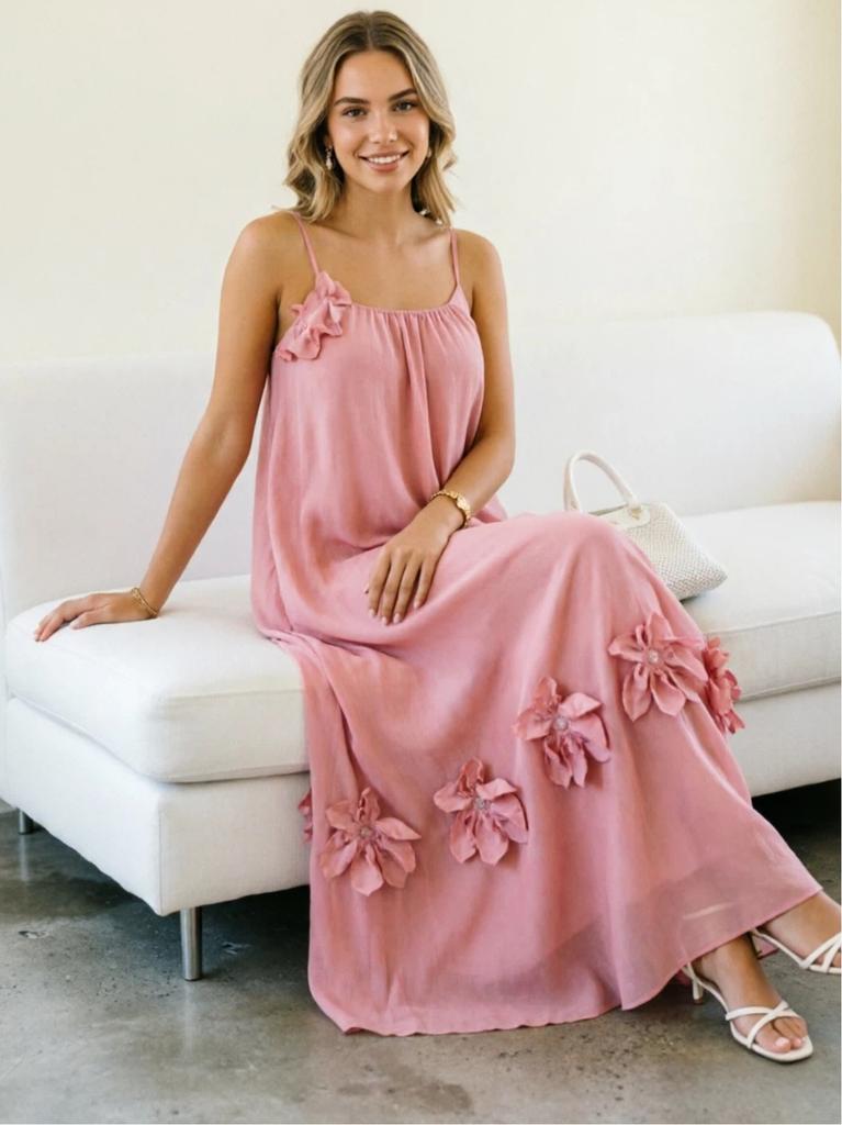 European and American Cross-border New Women's Skirt Fashionable Three-dimensional Flower French Casual Loose Suspender Long Dress Dress