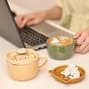 300ml Cute Ceramic Cat Coffee Mug with Lid,Kawaii Coffee Mugs or Tea Cups for Cat Lovers,Funny Novelty Cat Breakfast Mugs for Gift
