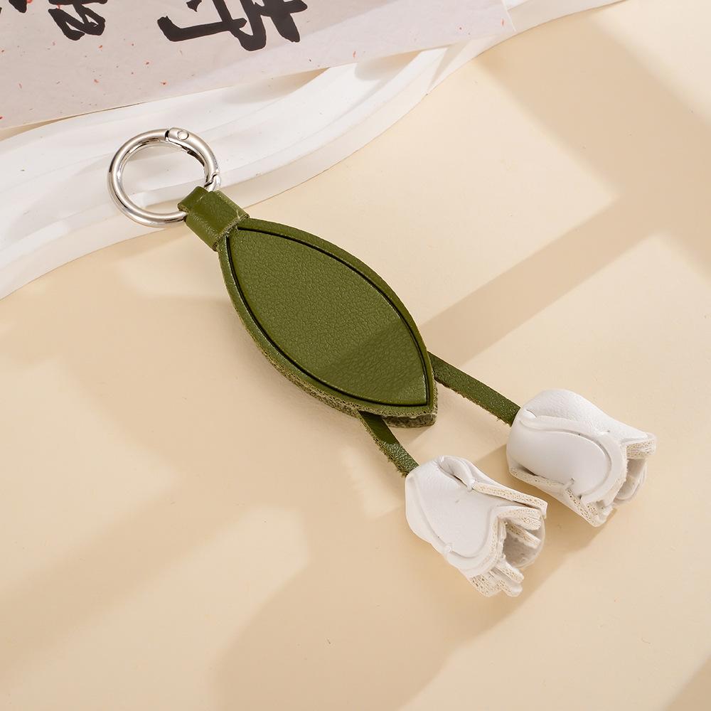 Faux Leather Tulip Bag Charm Double Flower Leaf Minimalist Floral Pendant Accessory for Women Gift Accessory Bag Charm