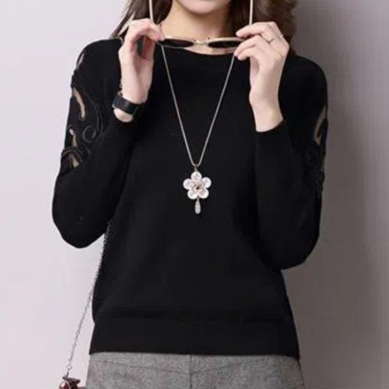 Korean Fashion Elegant Sweaters Women Solid O-Neck Embroidered Sweet Temperament Long Sleeve Loose Pullovers Knitted Tops