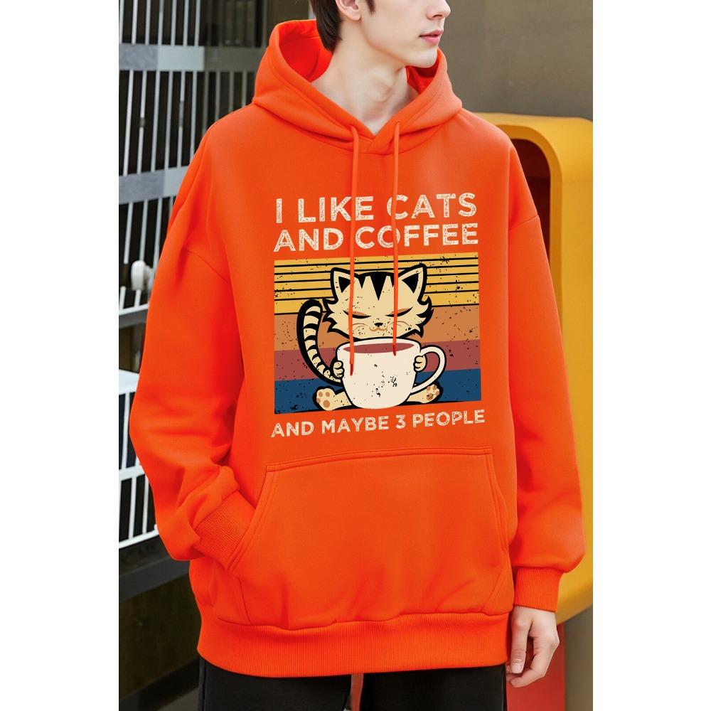 Dámská mikina s kapucí Y2K s roztomilým kočičím vzorem pijícím kávu, fleecová módní mikina, oversized, streetwear, podzimní, měkké mikiny s kapucí