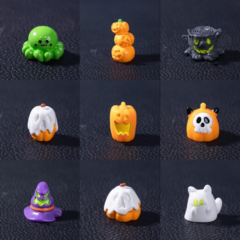 Halloween Miniature Figurine Garden Decors Resin Spiders,Pumpkins Ghosty Statue M68E