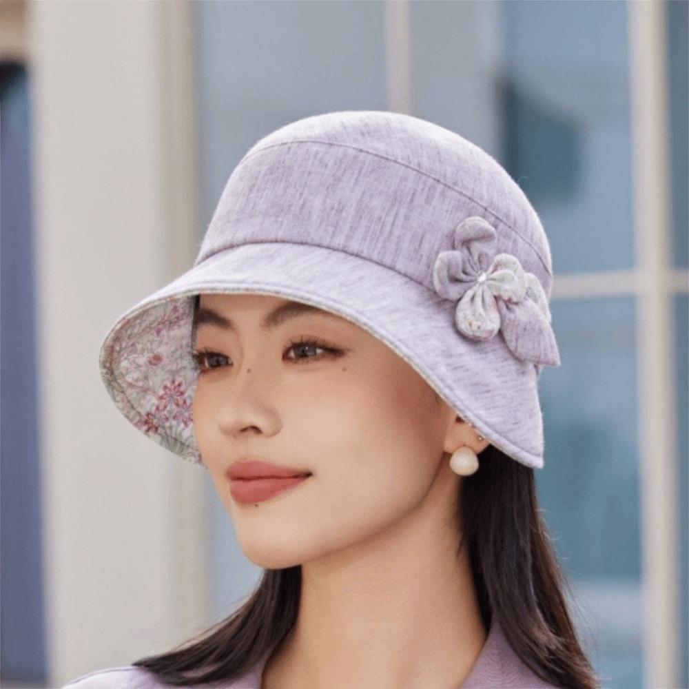 New Wide Brim Bucket Hat Flower Design Foldable Sun Hat Breathable Fabric Sun Protection