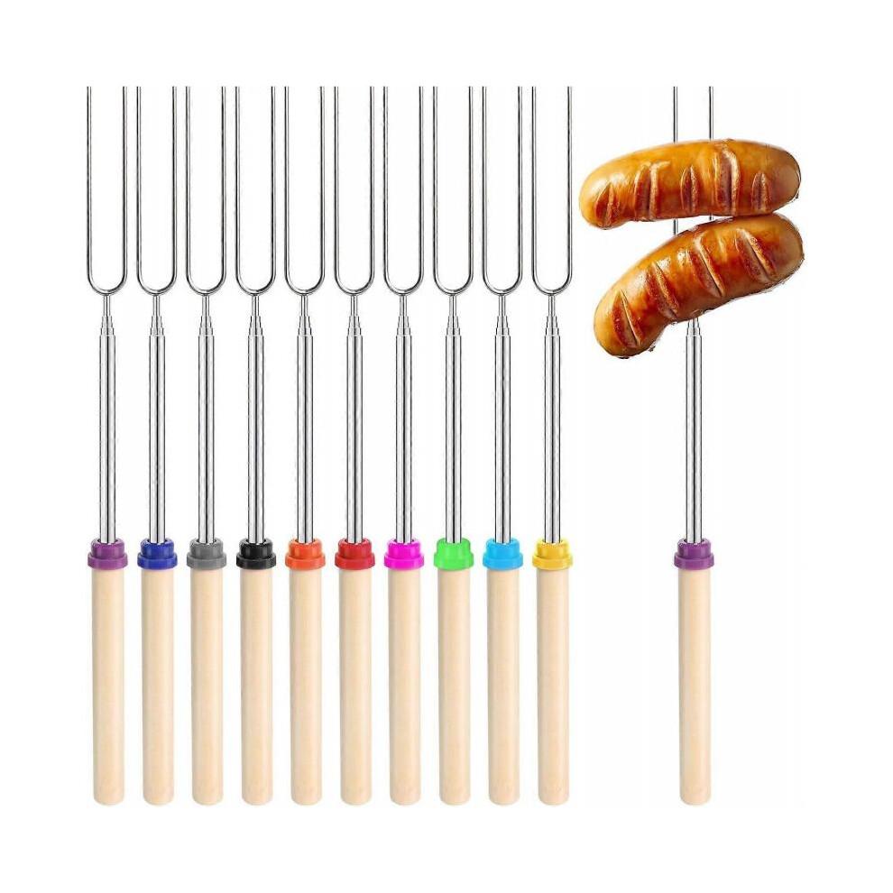 10 Pack Marshmallow Toasting Forks - 32" Extendable Smores Skewers Roasting Smores Sticks for Fire Pit, BBQ, and Camping