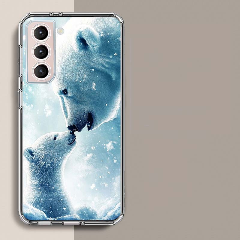 Eisbär und sein Junges unter der Aurora Handyhülle für Samsung Galaxy S25 Edge S24 S23 FE S21 S20 S10 Plus S22 S26 Ultra Cover