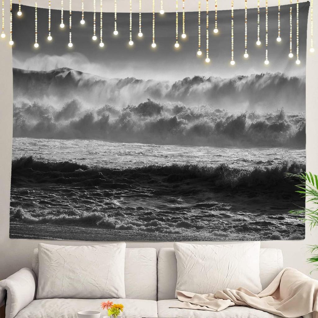 Shrahala Ocean Wave Tapestry Nature Wall Hanging Large Psychedelic Tapestry for Bedroom Living Room Dorm Black and White