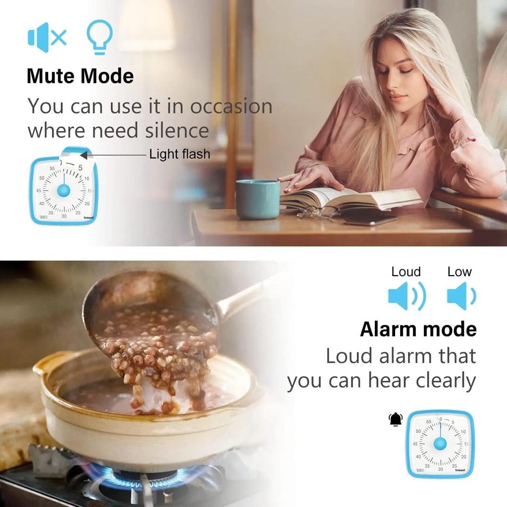 Cronometru vizual Yunbaoit cu lumină de noapte, cronometru de 60 de minute pentru copii și adulți, cronometru silențios pentru acasă, bucătărie sau școală