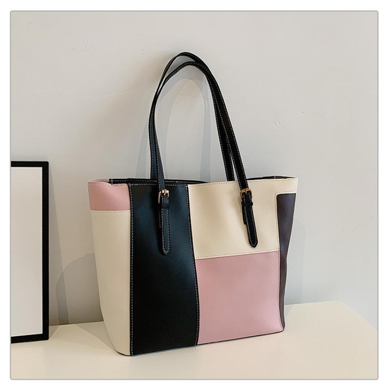 fashion splicing contrasting color women's , new trendy soft-faced casual shoulder bags, simple hand-carried women's bags