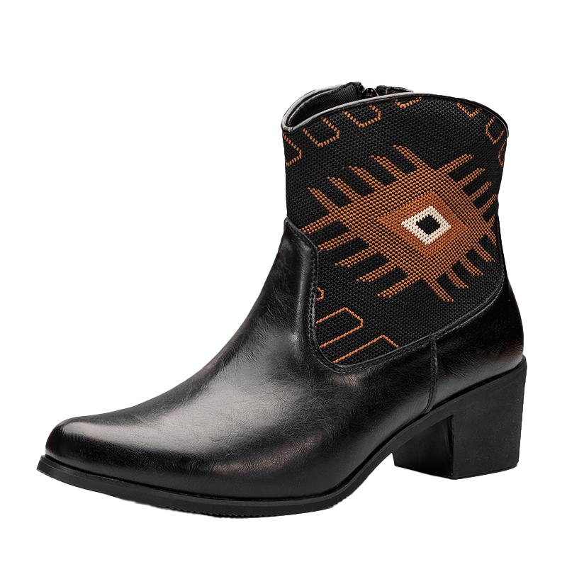 

Модные вышитые пулл-он ботинки ковбойские ботинки для мужчин с широким квадратным носком западные ретро ботинки прочные классические 38