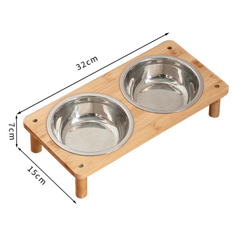 Anti-Tip Stainless Steel Pet Bowls with Bamboo Stand - Double Bowl Set for Cats & Dogs