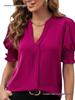 Women's Summer V-Neck Puff Sleeve Solid Color Top