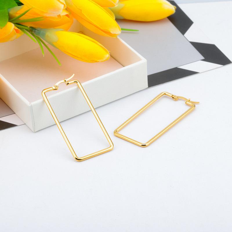 Pendientes rectangulares de acero de titanio para mujer, con personalidad y temperamento exagerados, dorados y rectangulares, de moda.
