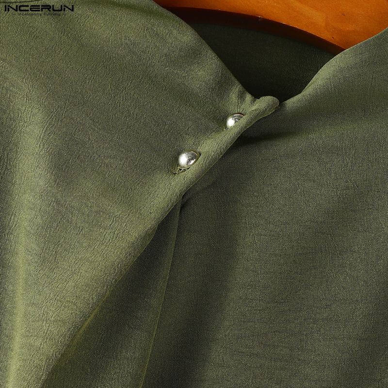 INCERUN Two Piece Suit Men Mockneck Half Sleeve Shirts Trousers Casual Loose Sets