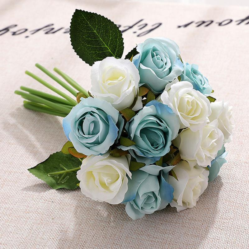 12Pcs Artificial Rose Flower for Bride Wedding Photography Props Home Decor