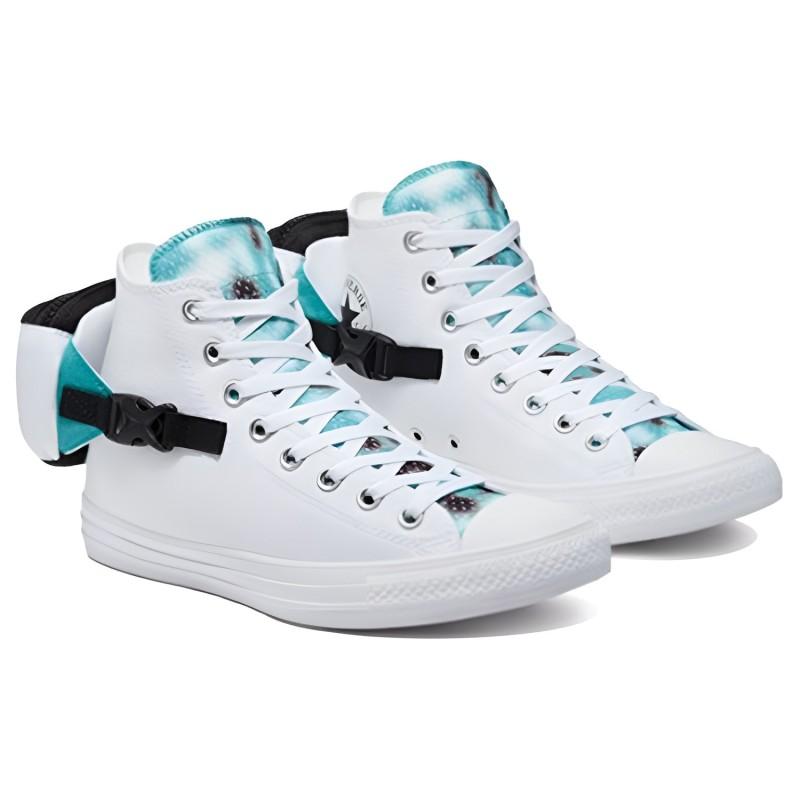 Converse Chuck Taylor All Star Resistente all'Abrasione Tendenza High Top Tela Unisex Bianco Azzurro Chiaro