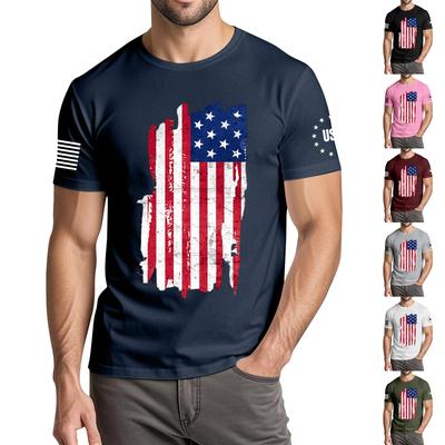 Ανδρικό Μοντέρνο Casual T-Shirt Τοπ με Σχέδιο για την Ημέρα της Ανεξαρτησίας, με Στρογγυλή Λαιμόκοψη και Κοντά Μανίκια