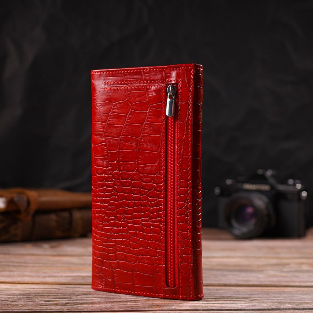 Original Women's Wallet Made of Genuine Textured Leather with Crocodile Embossing CANPELLINI 21827 Red