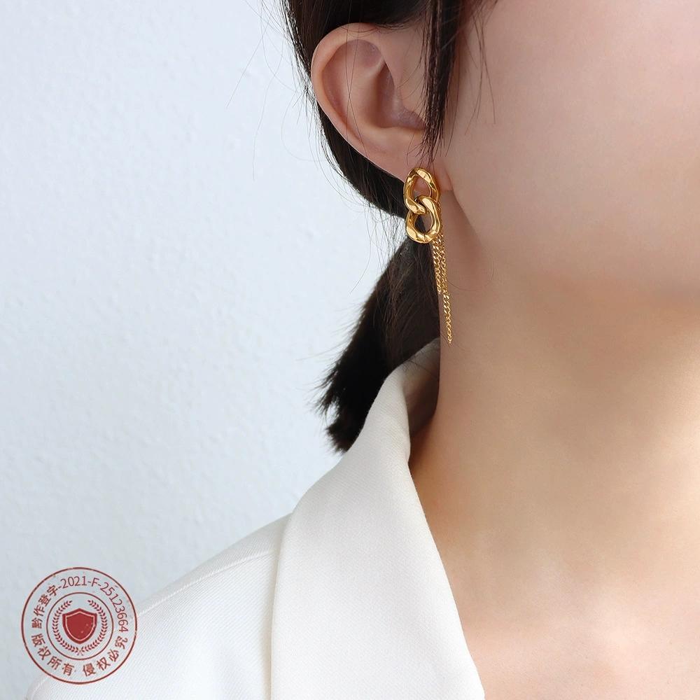 LT-F480 European and American INS Style Chunky Chain Tassel Titanium Steel 18k Gold Earrings Minimalist Style