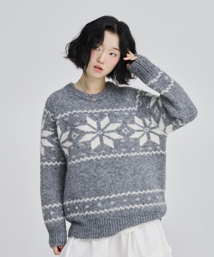 AWESOME STUDIO Nordic Snowflake Jacquard Round Knit Charcoal