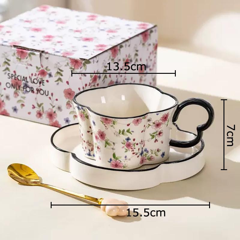 Plum Blossom Shaped Porcelain Cup&saucer Coffee Mug Tableware Dining Table Flower Mugs Afternoon Tea Teacup Fruits Juice Cup