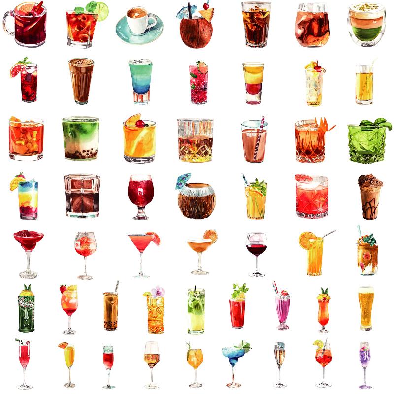 10/25/50pcs Cocktail Drink Graffiti Stickers Wine for DIY Travel Luggage Water Bottle Phone Laptop Guitar Scrapbook Car Decal