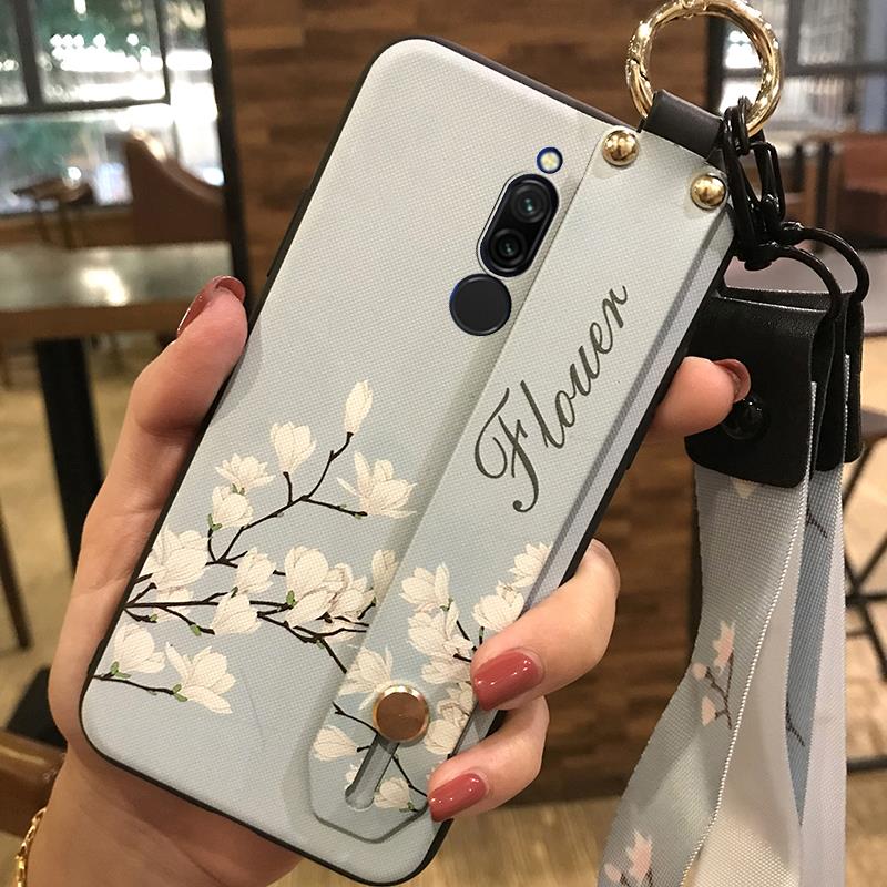 Flower Anti-knock Phone Case For Xiaomi Redmi 8 Silicone Wristband Anti-dust Soft case Fashion Design Phone Holder Ring