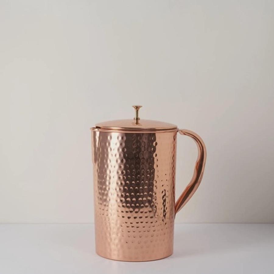 TreegoArt Pure Hammered Copper Jug Pitcher With Knob For Storage And Serving Water 2000 Ml - Pack Of 1 2000 Ml