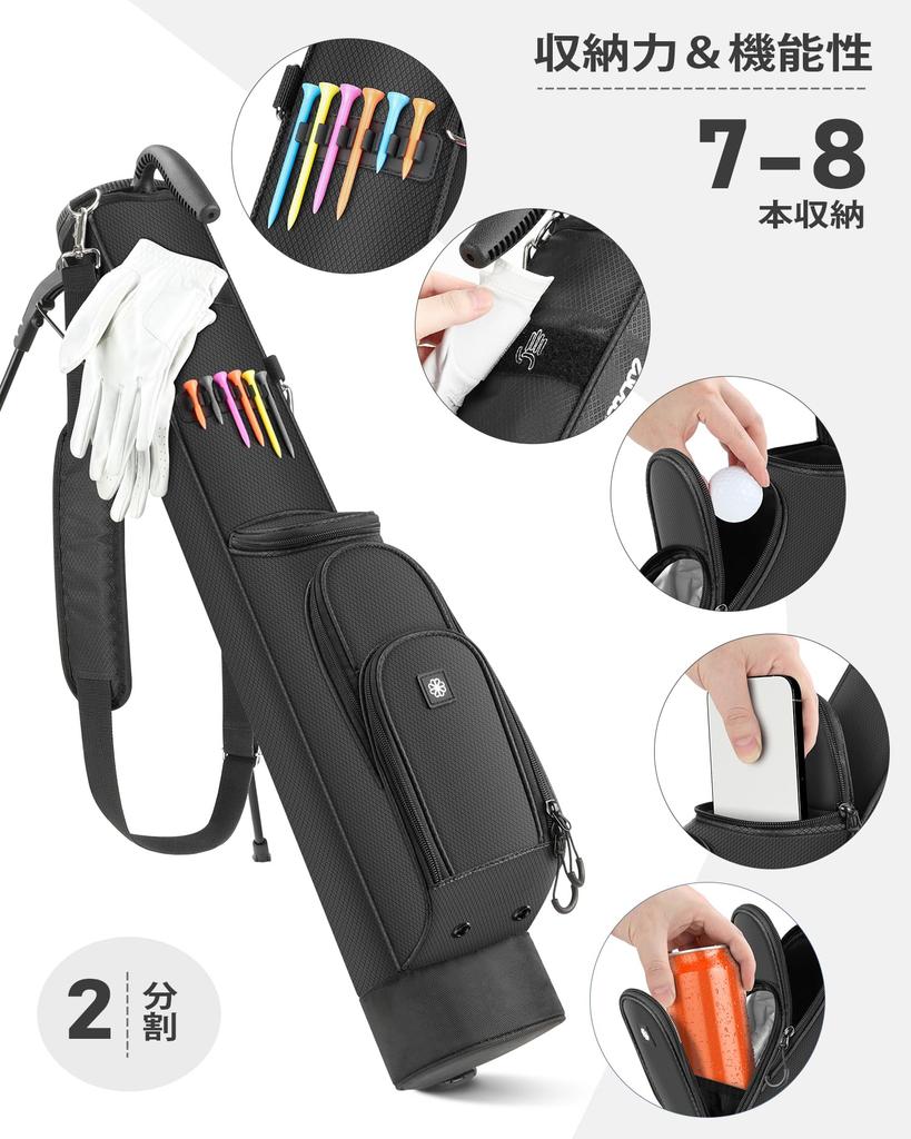 Findway Golf Stand Club Holds Lightweight 3 Shoulder Impact Caddy Golf Bag Bag, Self-Standing Case, 7-8 Clubs, (Approx. 997g), Pockets, Cooler, Strap,