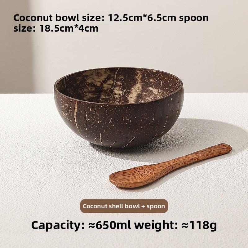 Natural Coconut Shell Bowl South East Asia Vietnam Coconut Shell Bowl Wooden Spoon Hainan Old Coconut Bowl Spoon Set