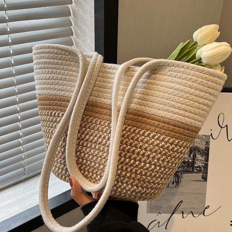 

Large-capacity bag women s summer new high-end textured shoulder bag popular woven bucket bag