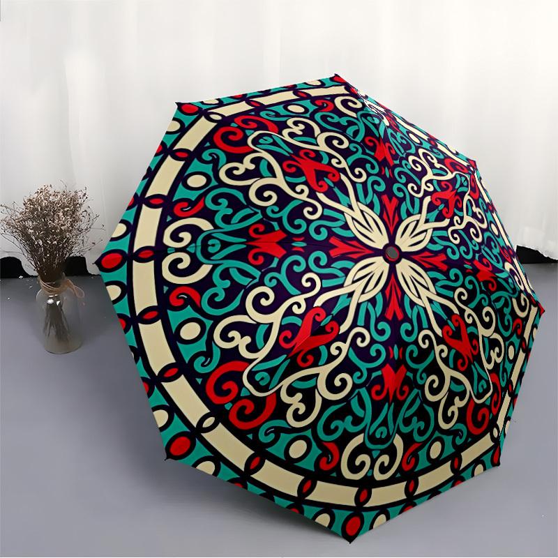 1pc Ornamental Circular Pattern Automatic Umbrella - Automatic Opening And Closing, Sturdy Iron Frame, Formal Occasions yy251018168