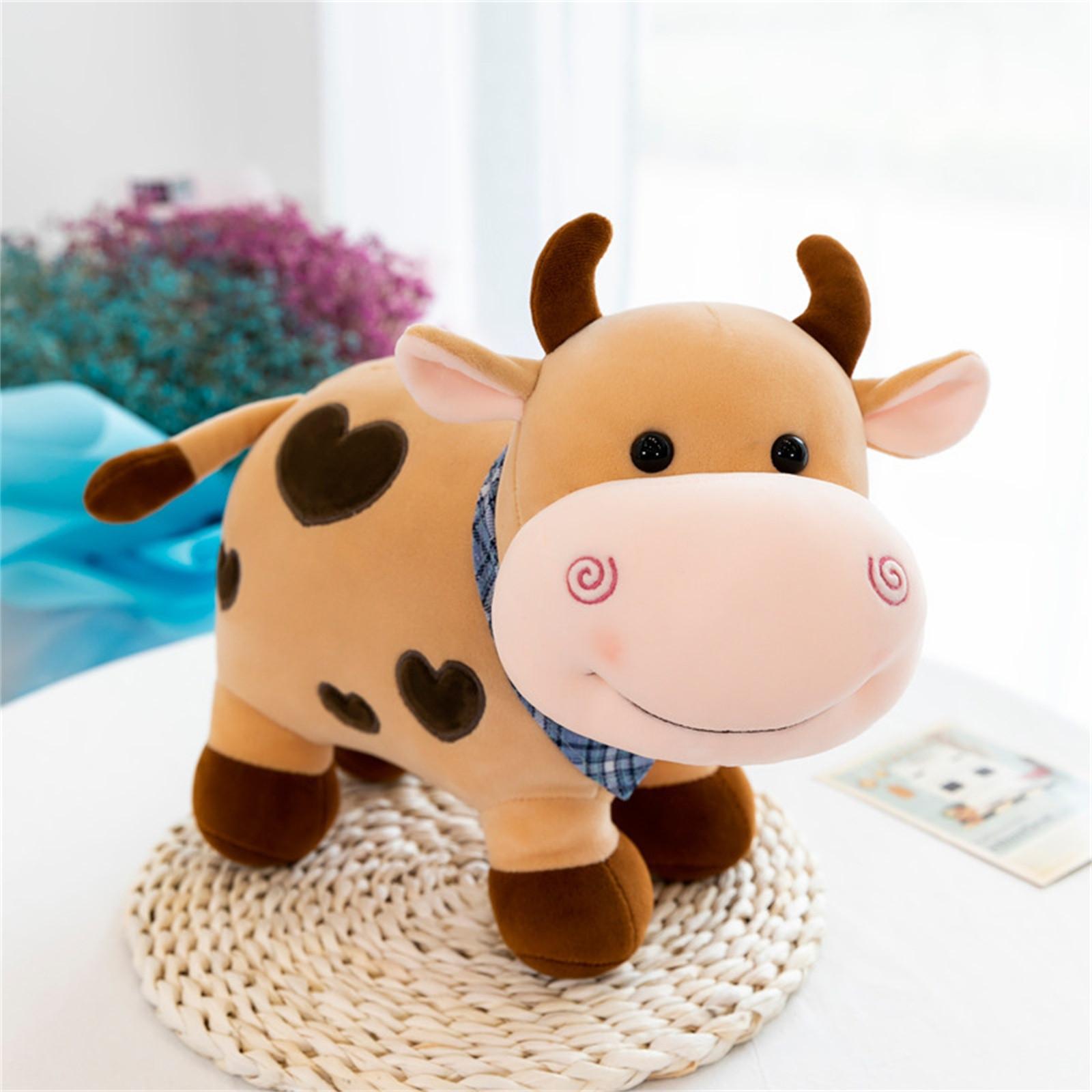 Stuffed Cow Plush Toy Soft Cute Animal Doll for Kids Gift One Size