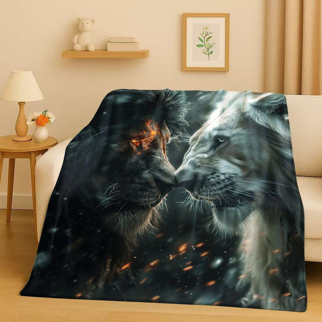 26 Style Tiger Lion Beast Art Cartoon Flannel Blanket,Ultra Soft Warm Plush Throw for Home Bedroom Bed Sofa Cover Office Travel
