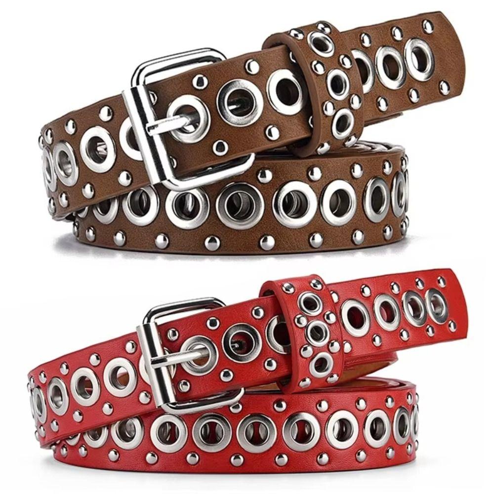Adjustable PU Leather Belt Y2K Waist Belt Personality Rivet Waistband  Men