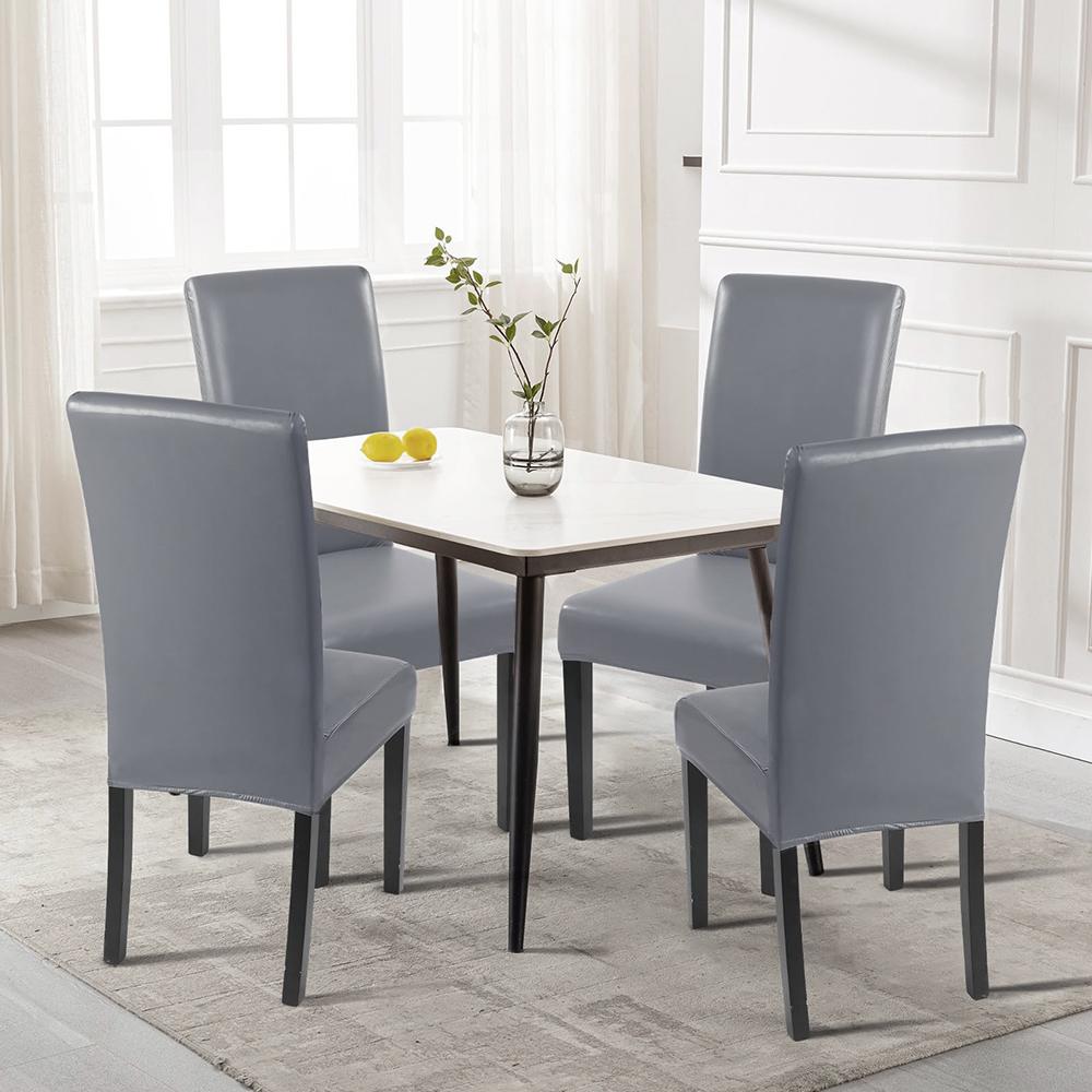 1/2/4PCS PU Leather Waterproof Chair Covers Solid Stretchy Chair Seat Cover Protector Dining Room Restaurant Kitchen Chair Case