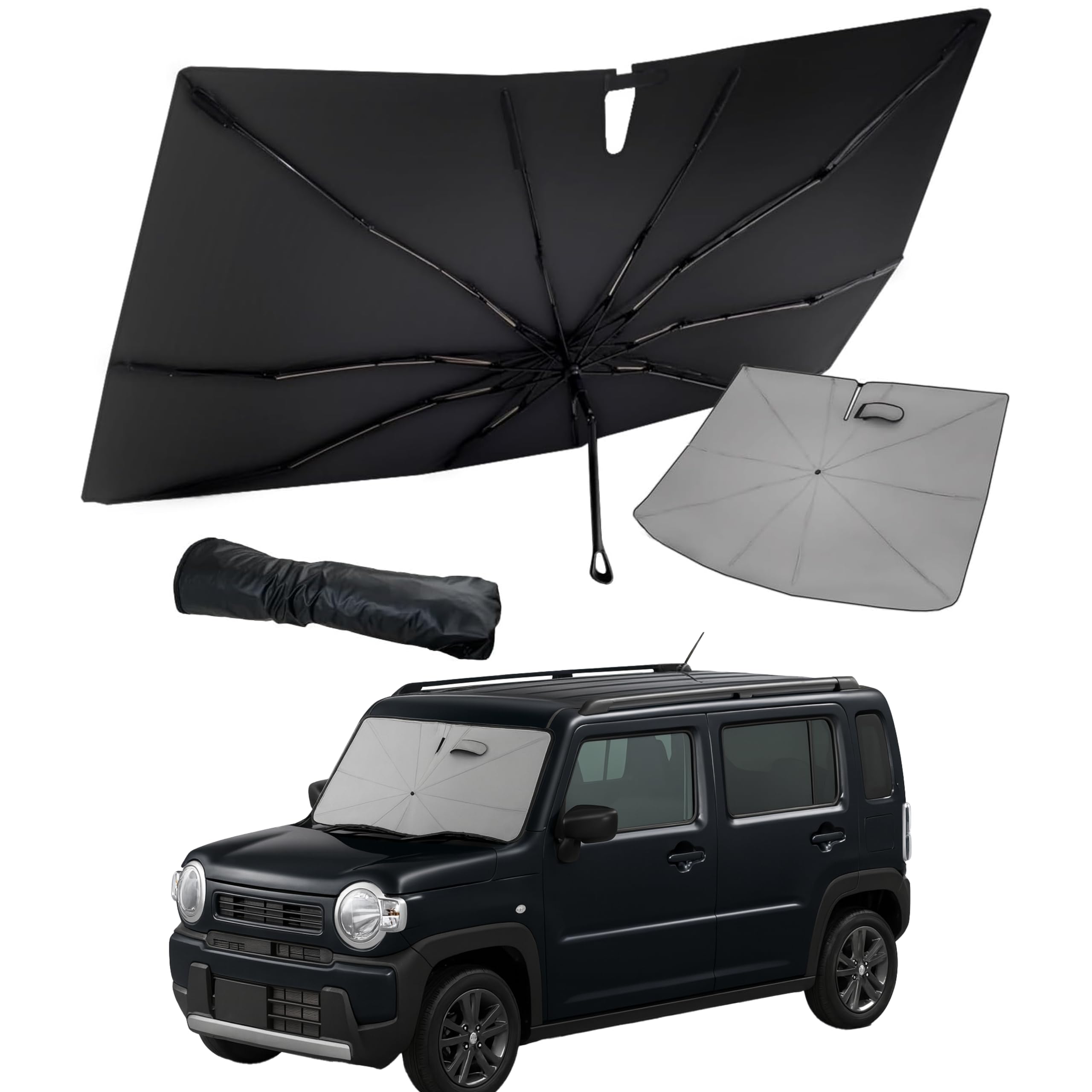 

Smile Car Sunshade for Toyota Silicone Sun Easy Storage Bag Compact Design [2025 Model] K-One s Hustler, Grip, Umbrella-Style, Protection, чёрный