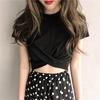 Women Casual O Neck Short Sleeve T-Shirt Summer Solid Crisscross T Shirt Top