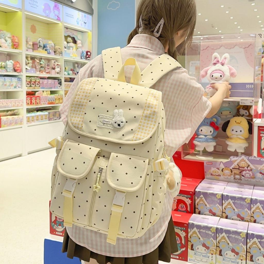 Schoolbag Honey Cheese Star Rabbit Embroidery Waxy School Bag Student Party Soft Cute Atmosphere Campus Commuter Picnic Travel Backpack