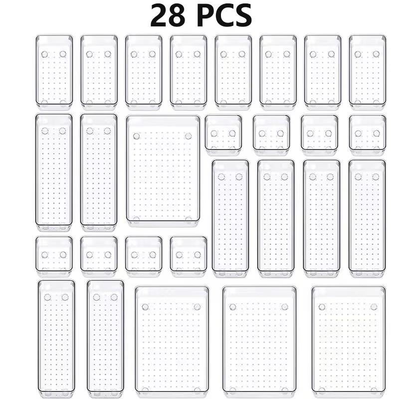 Clear Plastic Drawer Organizers Set 4-Size Versatile Bathroom and Vanity Drawer Organizer Trays