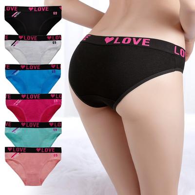 Ladies Pantites Cotton Underwear Women Sexy Love Low Waisted Sports Briefs Everyday Knickers Lingerie 6 PCS