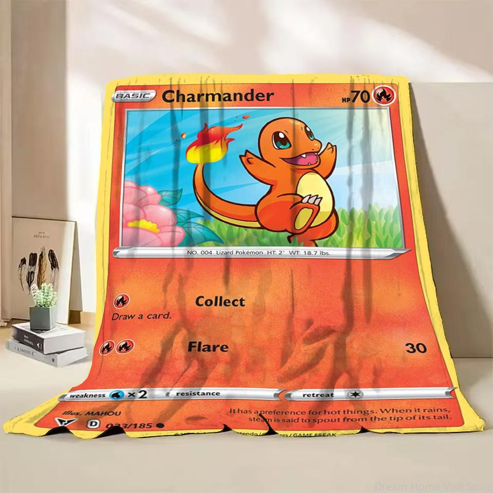 Pokémon Kaart Karakter Cartoon Flanellen Plaid Deken voor Slaapkamer Bed Bank Lunchpauze Picknick Reisdekens Kinderen Zachte Cadeaus