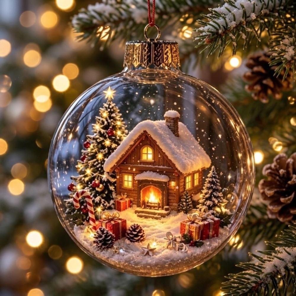2D Flat Pattern Christmas Ball Ornament Shatterproof Hanging Light Up Ornament Pendant Window