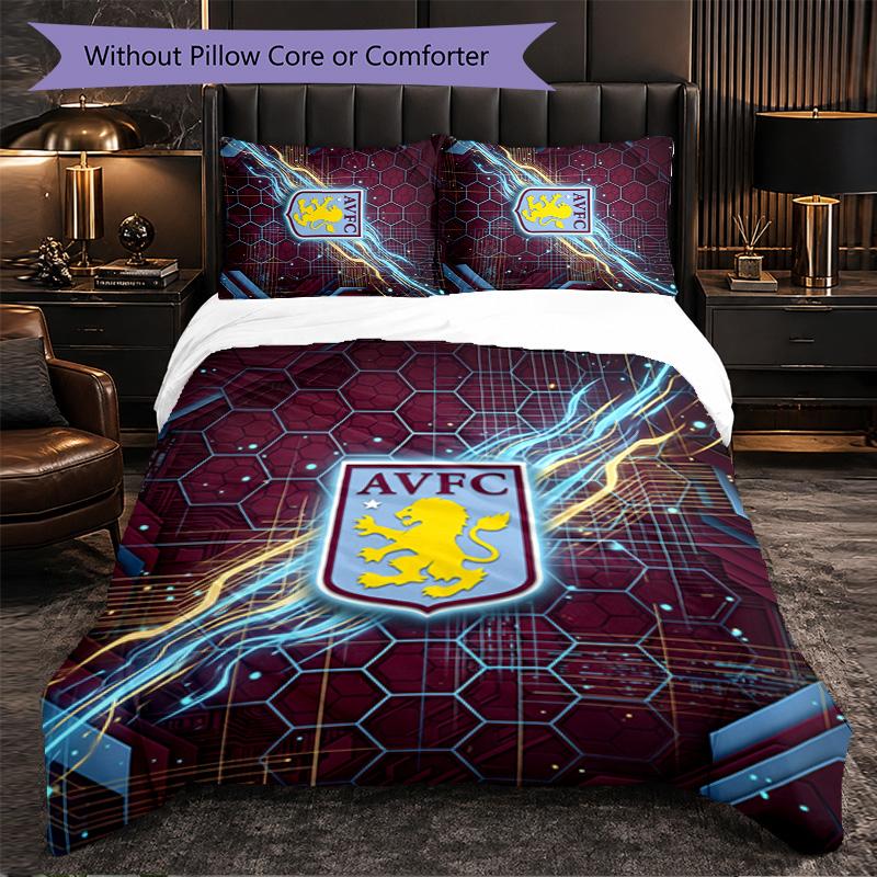 Set Biancheria da Letto Aston Villa Football 3 Pezzi Morbido Set Copripiumino con Federe Set Decorazione Camera da Letto per la Casa