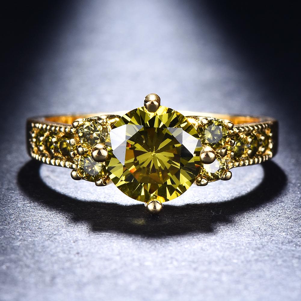 Simple Female Olive Green Crystal  Charm Gold Color Thin Wedding Rings For Women Cute Bride Round Zircon Engagement Ring