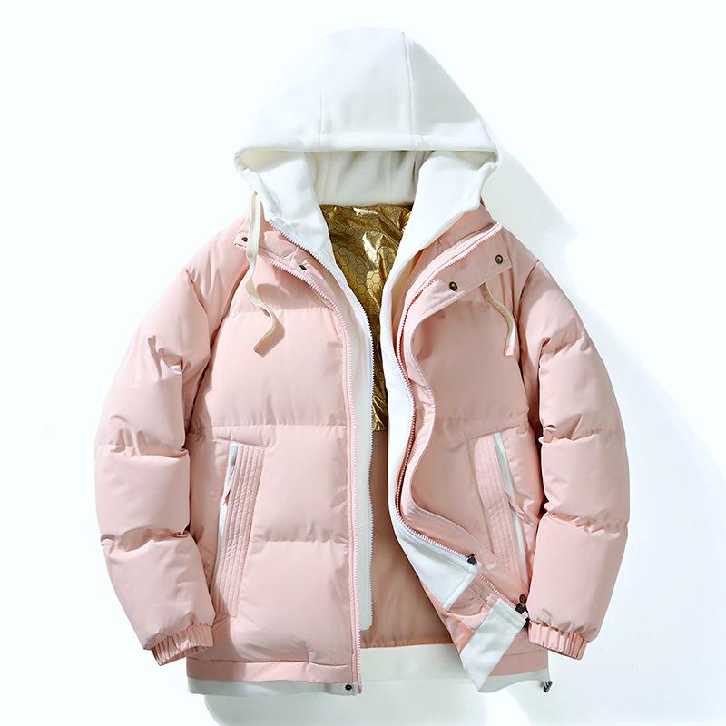 

New Cotton-padded Clothes Men s and Women s Graphene Casual Outdoor Cotton Clothes Thickened Warm Hooded Fake Two-piece Top 3XL