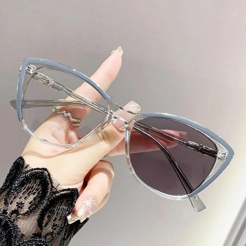 Photochromic Cat Eye Myopia Glasses Personalized Ultra Light Color Changing Eyeglasses Anti Blue Light Near Sight Glasses +4.0