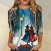 Women's Fashion Casual 3/4 Sleeve Halloween Print Neck Blouse